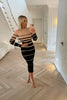 BLACK AND NUDE STRIPED RIBBED KNITTED DRESS