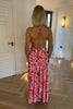 BACKLESS RED AND WHITE MAXI DRESS