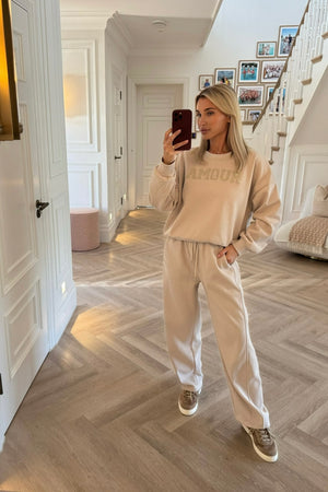 BEIGE AMOUR BARREL LEG TRACKSUIT