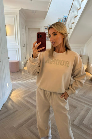 BEIGE AMOUR BARREL LEG TRACKSUIT