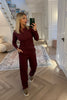 BURGANDY SOFT RIBBED LONG SLEEVE TOP AND TROUSER CO-ORD