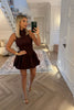 BURGANDY SUEDETTE BUBBLE HEM MINI DRESS