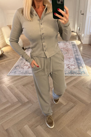 DOVE GREY SOFT RIBBED LONG SLEEVE TOP AND TROUSER CO-ORD