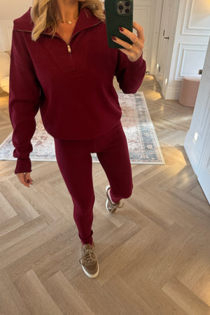 BURGUNDY SUPER SOFT KNITTED LEGGINGS CO-ORD
