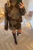 BROWN AND MINK ARGYLE JUMPER AND SKIRT CO-ORD