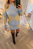 BLUE AND BEIGE ARGYLE JUMPER AND SKIRT CO ORD