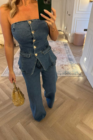 SUPER STRETCH DENIM JEANS AND BANDEAU CO ORD