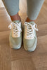 PALE GREEN AND WHITE FAUX SUEDE TRAINERS