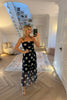 STRAPLESS NAVY DRESS WITH POLKA DOTS