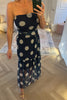 STRAPLESS NAVY DRESS WITH POLKA DOTS