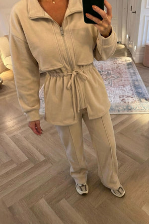 BEIGE DRAWSTRING TRACKSUIT
