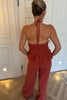 TERRACOTTA CHEESE CLOTH HALTERNECK CO-ORD