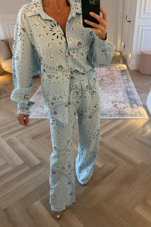 BLUE PRINTED CHEESE CLOTH TROUSER CO-ORD