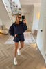 BLUE AND WHITE POLKA DOT SHORTS AND JACKET