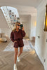 BROWN AND WHITE POLKA DOT SHORTS AND JACKET