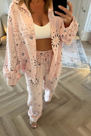 PINK PRINTED CHEESE CLOTH TROUSER CO-ORD