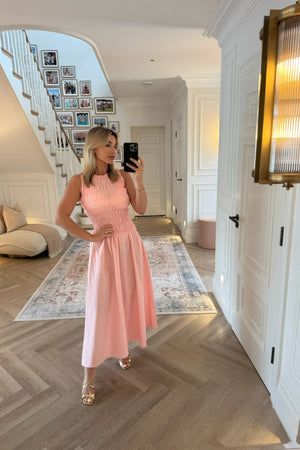 PINK SHIRRING TOP DRESS