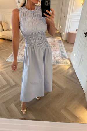 BLUE SHIRRING TOP DRESS