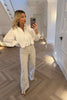 WHITE BUBBLE HEM SILKY SHIRT
