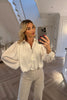 WHITE BUBBLE HEM SILKY SHIRT