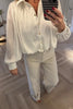 WHITE BUBBLE HEM SILKY SHIRT