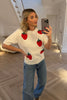 CREAM SHORT SLEEVE KNITTED JUMPER WITH STRAWBERRY DETAIL