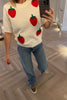 CREAM SHORT SLEEVE KNITTED JUMPER WITH STRAWBERRY DETAIL