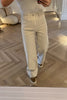 CREAM DENIM WIDE LEG JEANS WITH TURN UPS