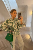 GREEN AND WHITE ROUND NECK SHIRT WITH CROCHET DETAIL