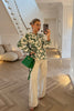 GREEN AND WHITE ROUND NECK SHIRT WITH CROCHET DETAIL