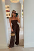 BROWN SHIRRING TOP CHEESECLOTH JUMPSUIT