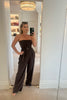 BROWN WIDE LEG STRAPLESS JUMPSUIT