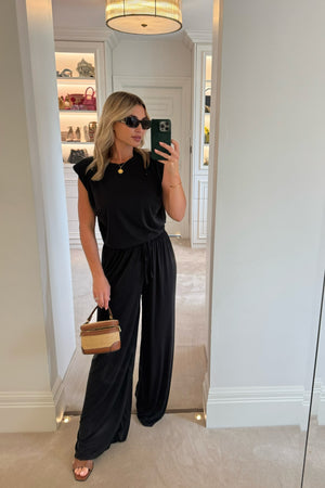 SUPER SOFT BLACK WIDE LEG TROUSER CO-ORD