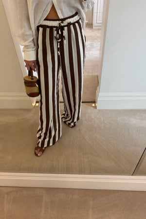 BROWN AND WHITE STRIPE CHEESECLOTH TROUSERS