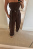 BROWN WIDE LEG STRAPLESS JUMPSUIT