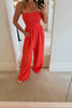CORAL SHIRRING TOP CHEESECLOTH JUMPSUIT