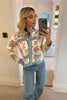 FLORAL KNITTED JACKET WITH DENIM DETAIL