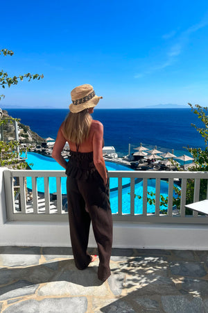 CHOCOLATE BROWN CHEESE CLOTH HALTERNECK CO-ORD