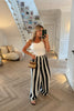 BROWN AND WHITE STRIPE WIDE LEG TROUSERS