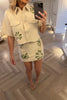 BEIGE WITH GREEN EMBROIDERY SKIRT CO-ORD