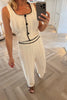 CREAM WITH BLACK WOVEN DETAIL TROUSER CO-ORD