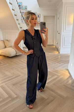 DARK BLUE CHAMBRAY TROUSER AND WAISTCOAT CO-ORD