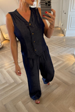 DARK BLUE CHAMBRAY TROUSER AND WAISTCOAT CO-ORD