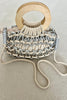 SILVER AND BEIGE WITH WOODEN HOOP WOVEN BAG