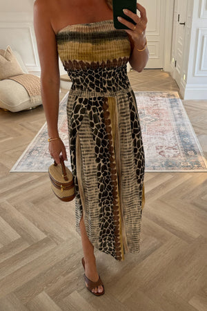 SPLIT LEG GREEN ANIMAL PRINT JUMPSUIT