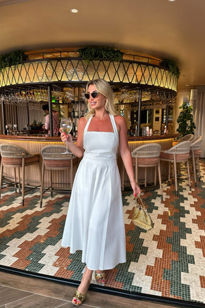 WHITE HALTERNECK MIDI DRESS