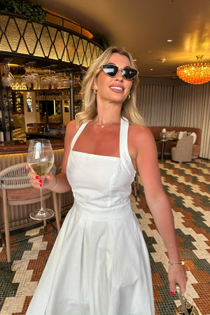 WHITE HALTERNECK MIDI DRESS