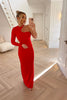 ONE SLEEVE RED SLIT BODYCON DRESS