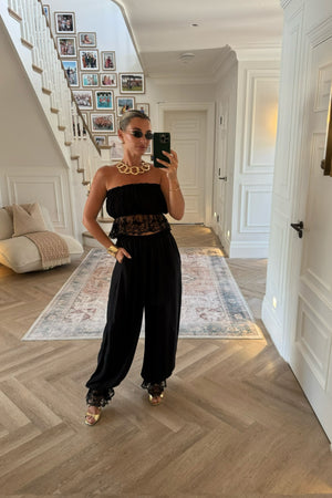 BLACK LACE TRIM TROUSER CO-ORD