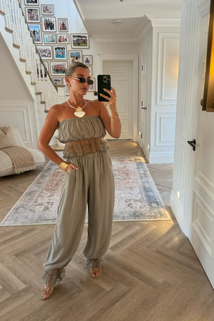 TAUPE LACE TRIM TROUSER CO-ORD